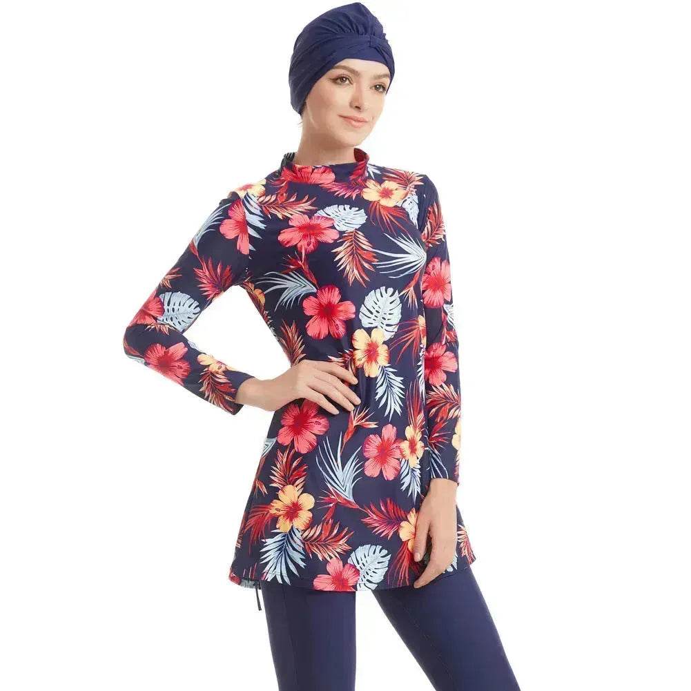 ArabSwimwear Women Modest Patchwork Hijab Long Sleeves Sport Swimsuit Islamic muslimah Burkinis Wear Bathing Suit