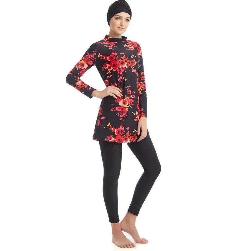 ArabSwimwear Women Modest Patchwork Hijab Long Sleeves Sport Swimsuit Islamic muslimah Burkinis Wear Bathing Suit