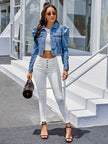 Women's Puff Long Sleeve Crop Denim Jacket
