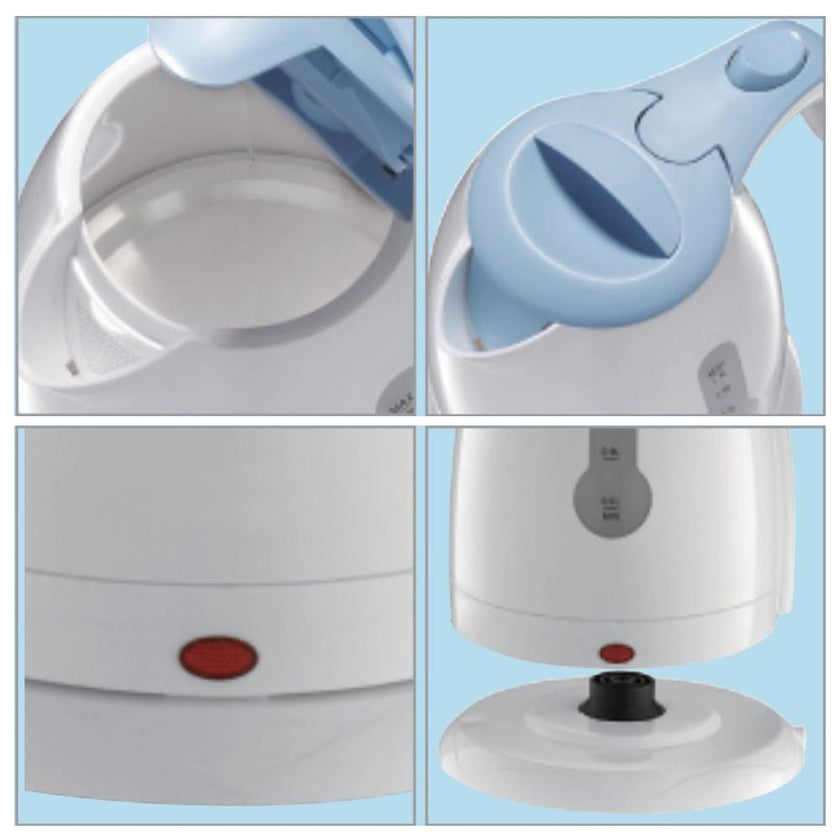 Compact Electric Travel Kettle, 1–2L, 1500W, Auto Shut-Off, 360° Base, White