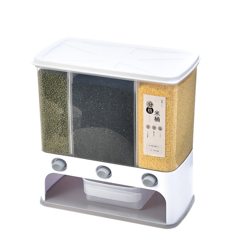 Wall-Mounted Grain Storage Box – Clear Plastic Rice & Cereal Container with Press Funnel