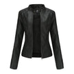 Fashioned European and American Slim fit stand collar Leather jacket for women