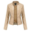 Fashioned European and American Slim fit stand collar Leather jacket for women