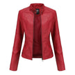 Fashioned European and American Slim fit stand collar Leather jacket for women