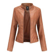 Fashioned European and American Slim fit stand collar Leather jacket for women