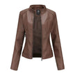 Fashioned European and American Slim fit stand collar Leather jacket for women