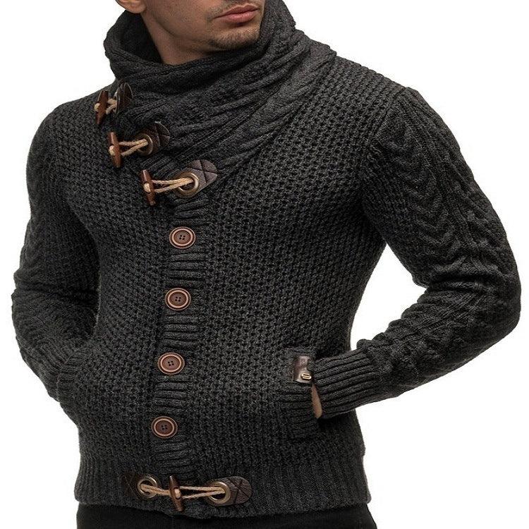Knitted Jacket With High Collar Buttons Sweater for Men