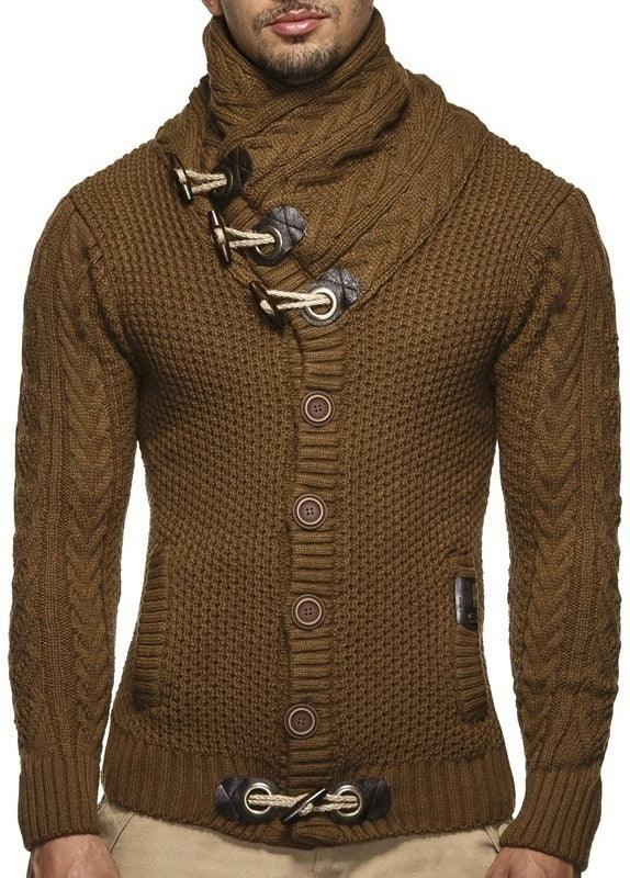 Knitted Jacket With High Collar Buttons Sweater for Men