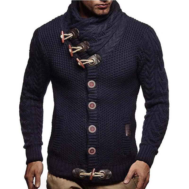 Knitted Jacket With High Collar Buttons Sweater for Men