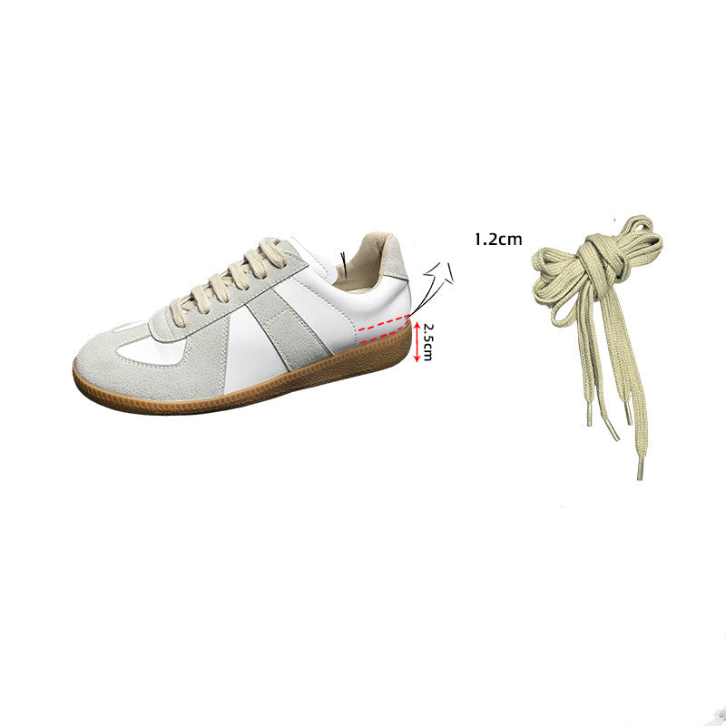 Women's Korean Suede Lace-Up Sneakers – White Leather Heightening Shoes