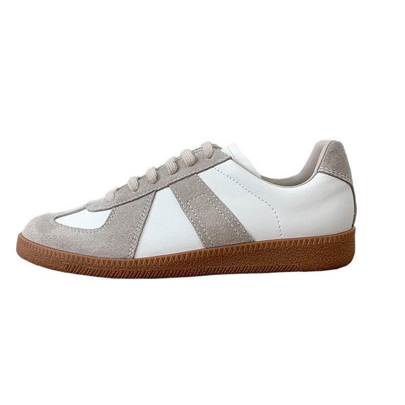 Women's Korean Suede Lace-Up Sneakers – White Leather Heightening Shoes
