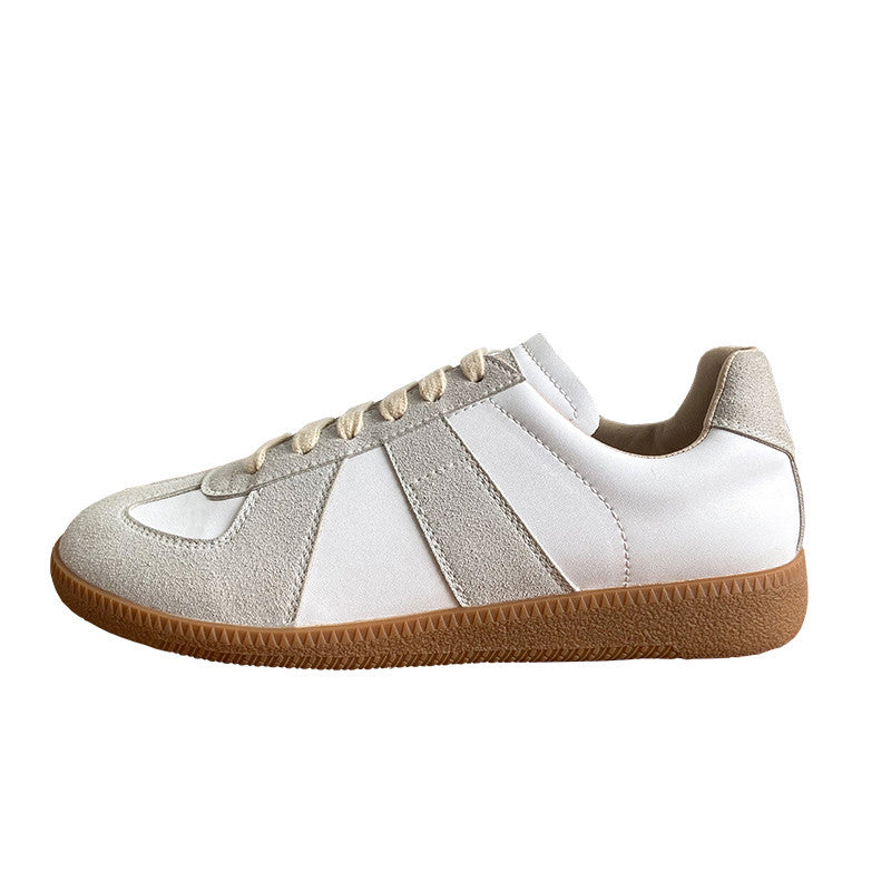 Women's Korean Suede Lace-Up Sneakers – White Leather Heightening Shoes
