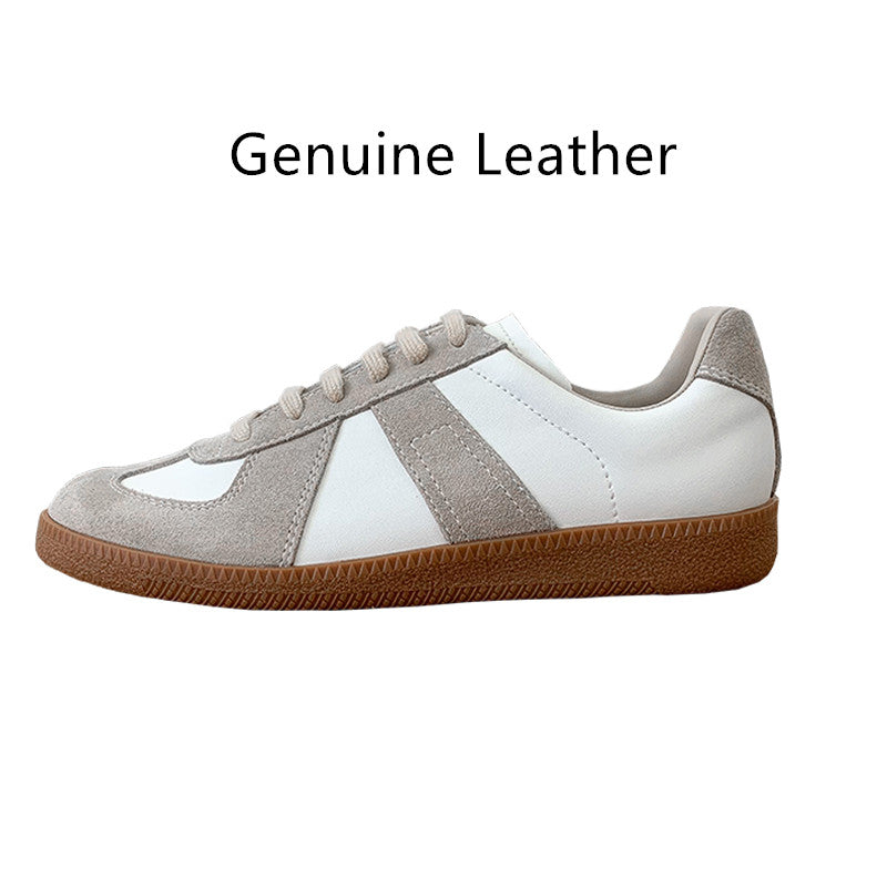 Women's Korean Suede Lace-Up Sneakers – White Leather Heightening Shoes