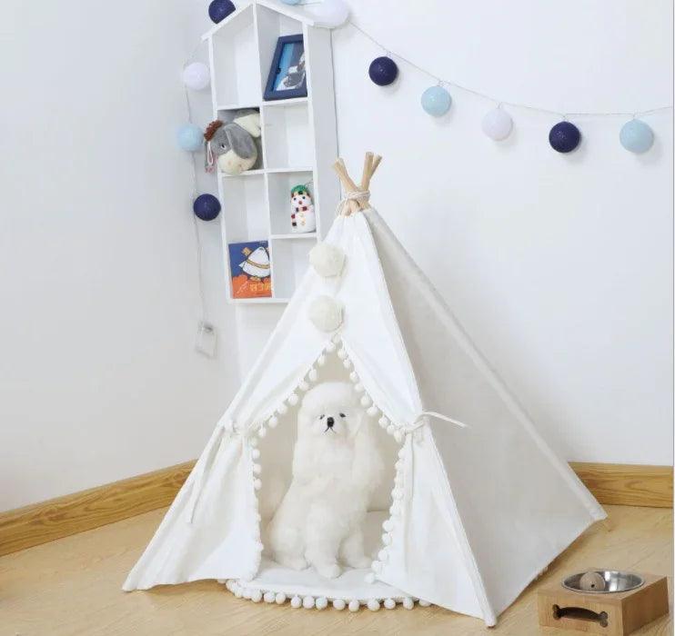 Boho Canvas Pet Teepee Tent Bed – Cat & Dog Tipi House | S, M, L