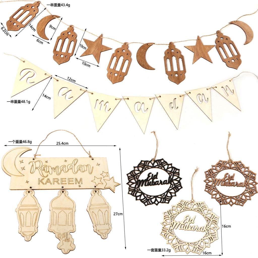 Wooden Crafts Hanging Pendants Eid Mubarak Home Ramadan Decorations