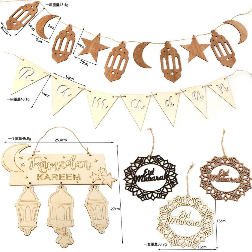 Wooden Crafts Hanging Pendants Eid Mubarak Home Ramadan Decorations