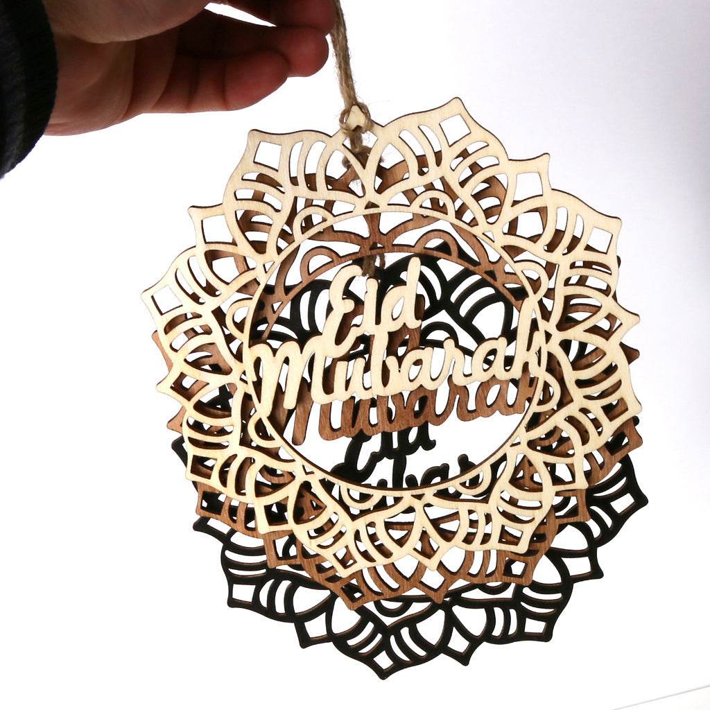 Wooden Crafts Hanging Pendants Eid Mubarak Home Ramadan Decorations