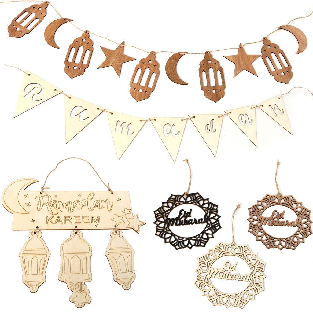 Wooden Crafts Hanging Pendants Eid Mubarak Home Ramadan Decorations
