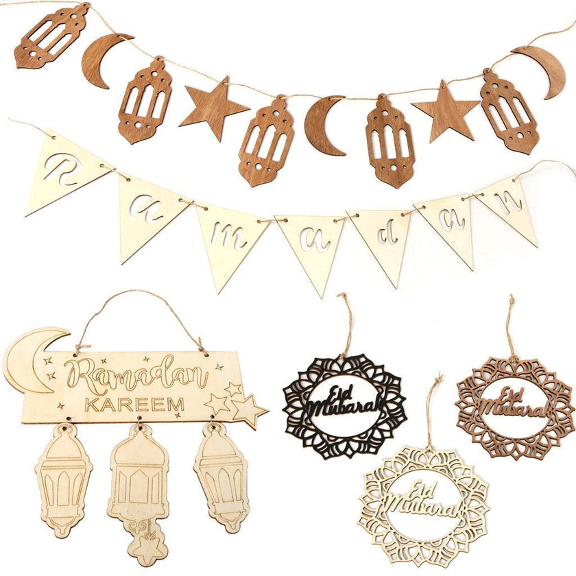 Wooden Crafts Hanging Pendants Eid Mubarak Home Ramadan Decorations