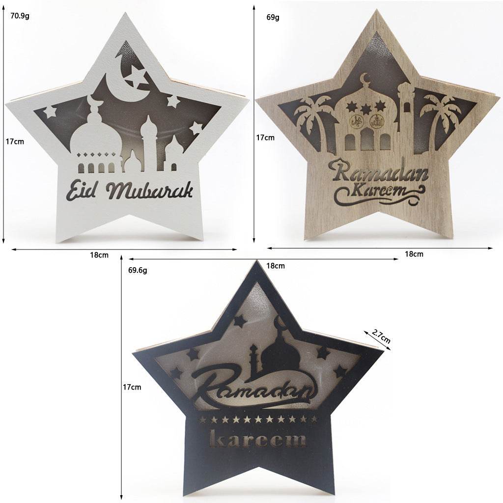 Eid Mubarak Ramadan Gurban Festival Five-pointed Star With LED Lights Decoration