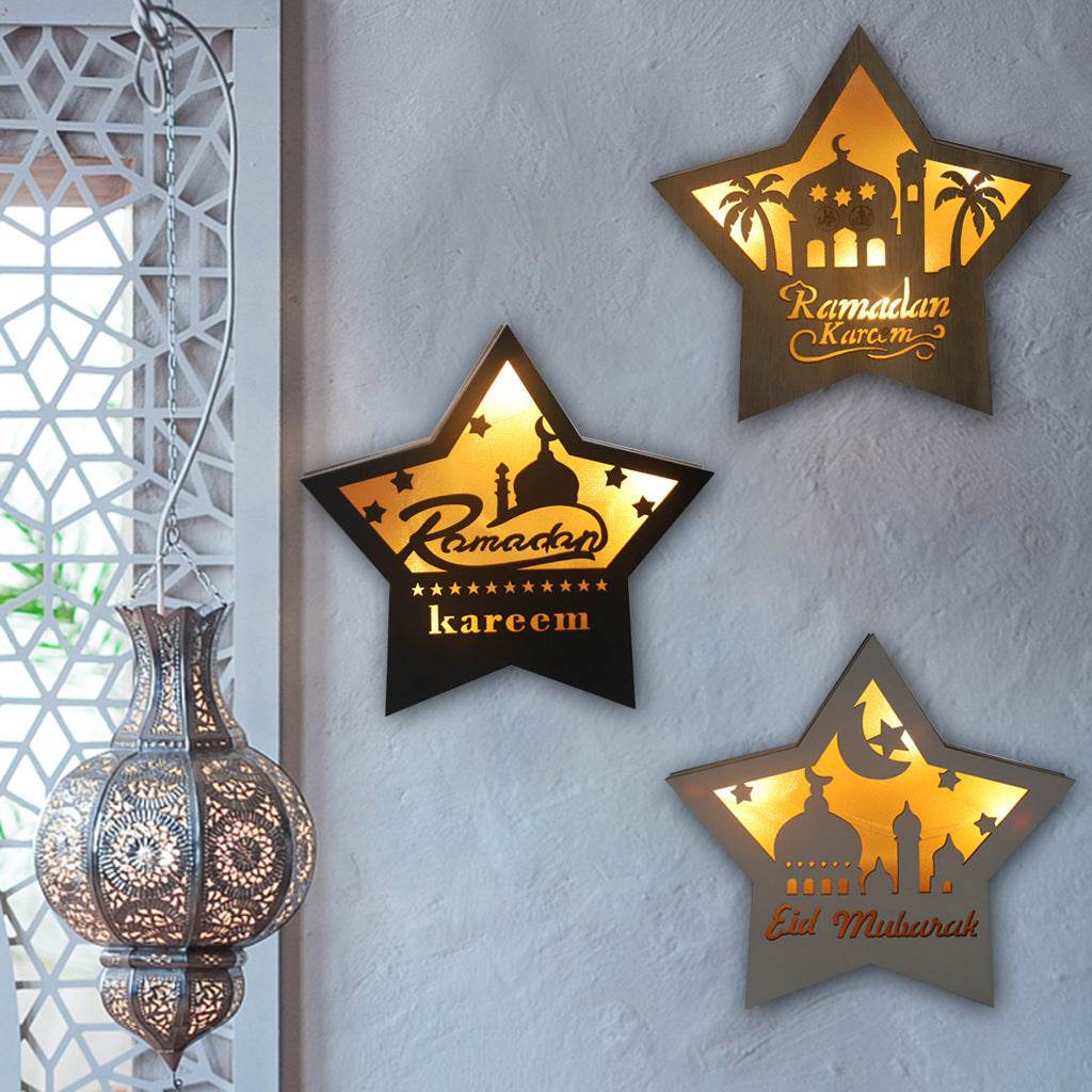 Eid Mubarak Ramadan Gurban Festival Five-pointed Star With LED Lights Decoration