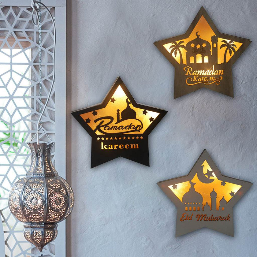 Eid Mubarak Ramadan Gurban Festival Five-pointed Star With LED Lights Decoration