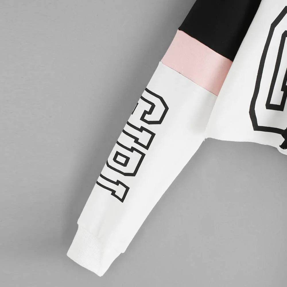 Girls Fashion Hoodie Crop Top Sweatshirt  Pullover Women Patchwork