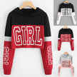 Girls Fashion Hoodie Crop Top Sweatshirt  Pullover Women Patchwork