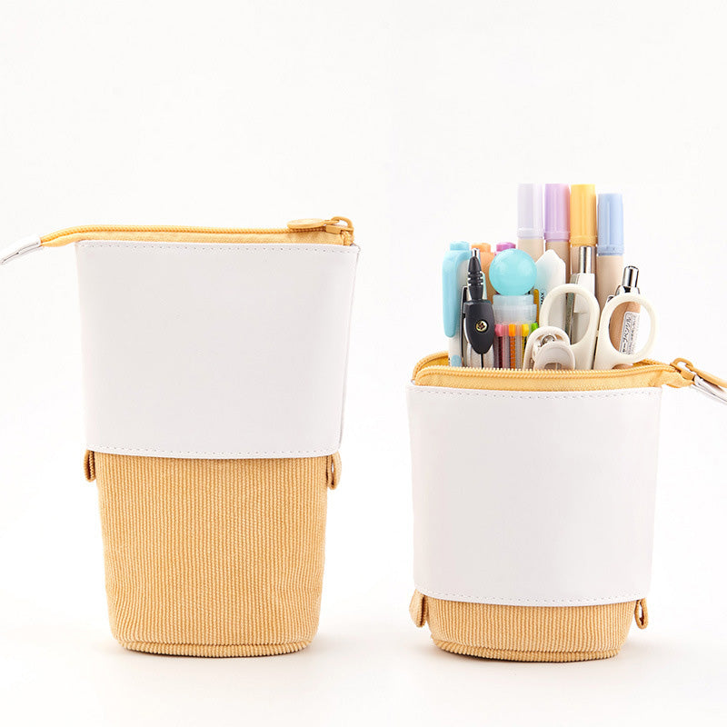 Corduroy Retractable Pencil Case – Cute Round Pouch in 5 Colours (1PC or 2PCS)