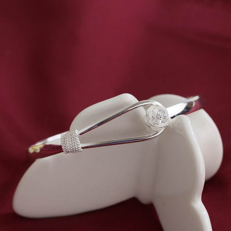 Simple Trendy Rose Flower Bracelet Female Romantic Flower silver Bracelet for ladies