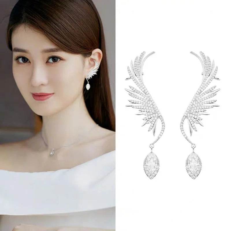 925 Silver Needle Angel Wings Personalized Ear Bone Clip Diamond Zircon Ear Row