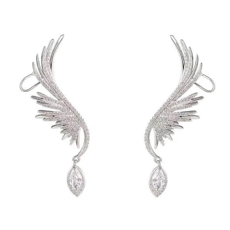 925 Silver Needle Angel Wings Personalized Ear Bone Clip Diamond Zircon Ear Row
