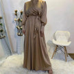 Elegant V-Neck Plain color Dubai Abaya  Turkey Satin Abaya for ArabWomen Middle East dress for Women