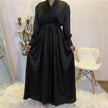 Elegant V-Neck Plain color Dubai Abaya  Turkey Satin Abaya for ArabWomen Middle East dress for Women