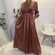 Elegant V-Neck Plain color Dubai Abaya  Turkey Satin Abaya for ArabWomen Middle East dress for Women