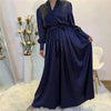 Elegant V-Neck Plain color Dubai Abaya  Turkey Satin Abaya for ArabWomen Middle East dress for Women