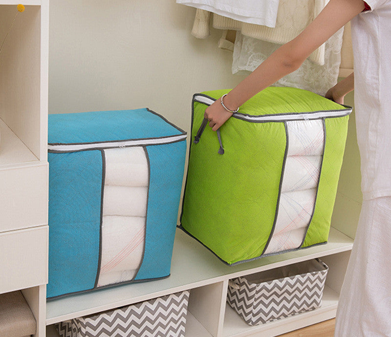 Non-Woven Fabric Clothing and Quilt Storage Bag, 28x40x45cm, Indoor Organiser, Blue and Green
