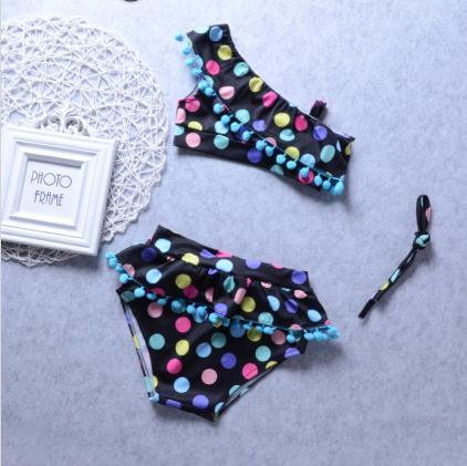 Baby Girls Polka Dot Tankini Swimsuit Set – Nylon Two-Piece Swimwear for Kids Ages 2–7