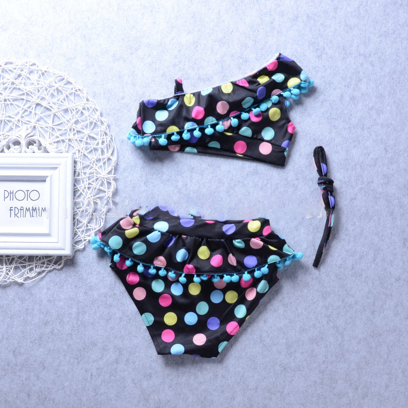 Baby Girls Polka Dot Tankini Swimsuit Set – Nylon Two-Piece Swimwear for Kids Ages 2–7