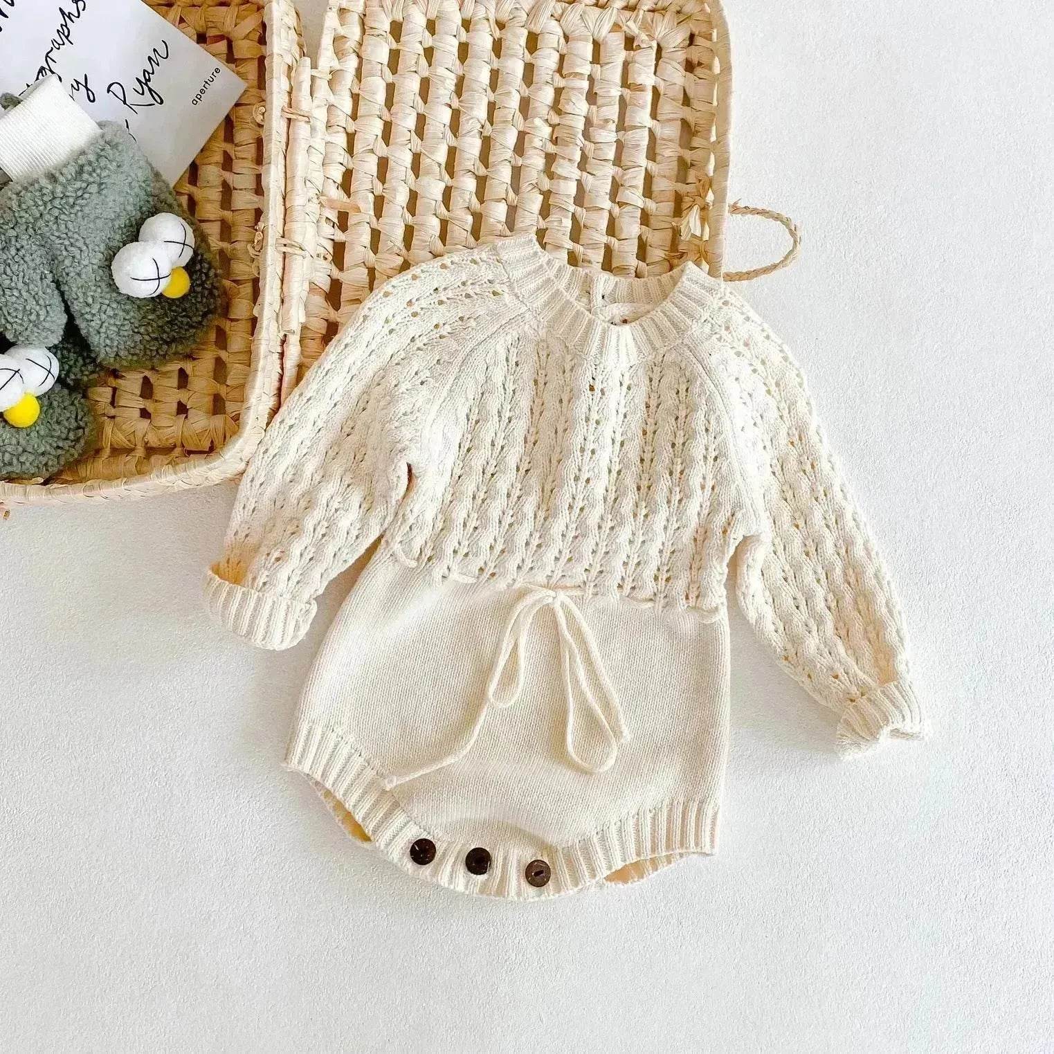 Girl Baby Knitted Hollow Waist Girdle Long Sleeves Harpy Dress Triangle Baby girl Casual wear