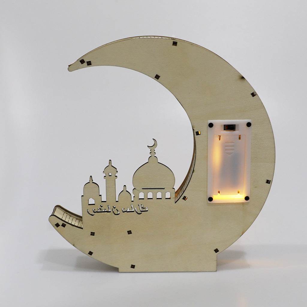 Wooden Eid Mubarak Mirror Golden Moon Castle craft Hollow Letters with LED Lights decor Ornaments