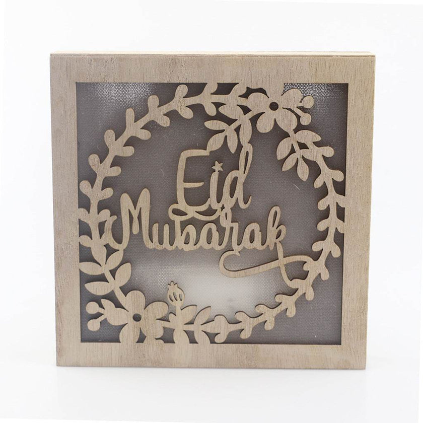 Wooden Eid Mubarak Ramadan Gulbang Square Decoration Crafts Ornaments