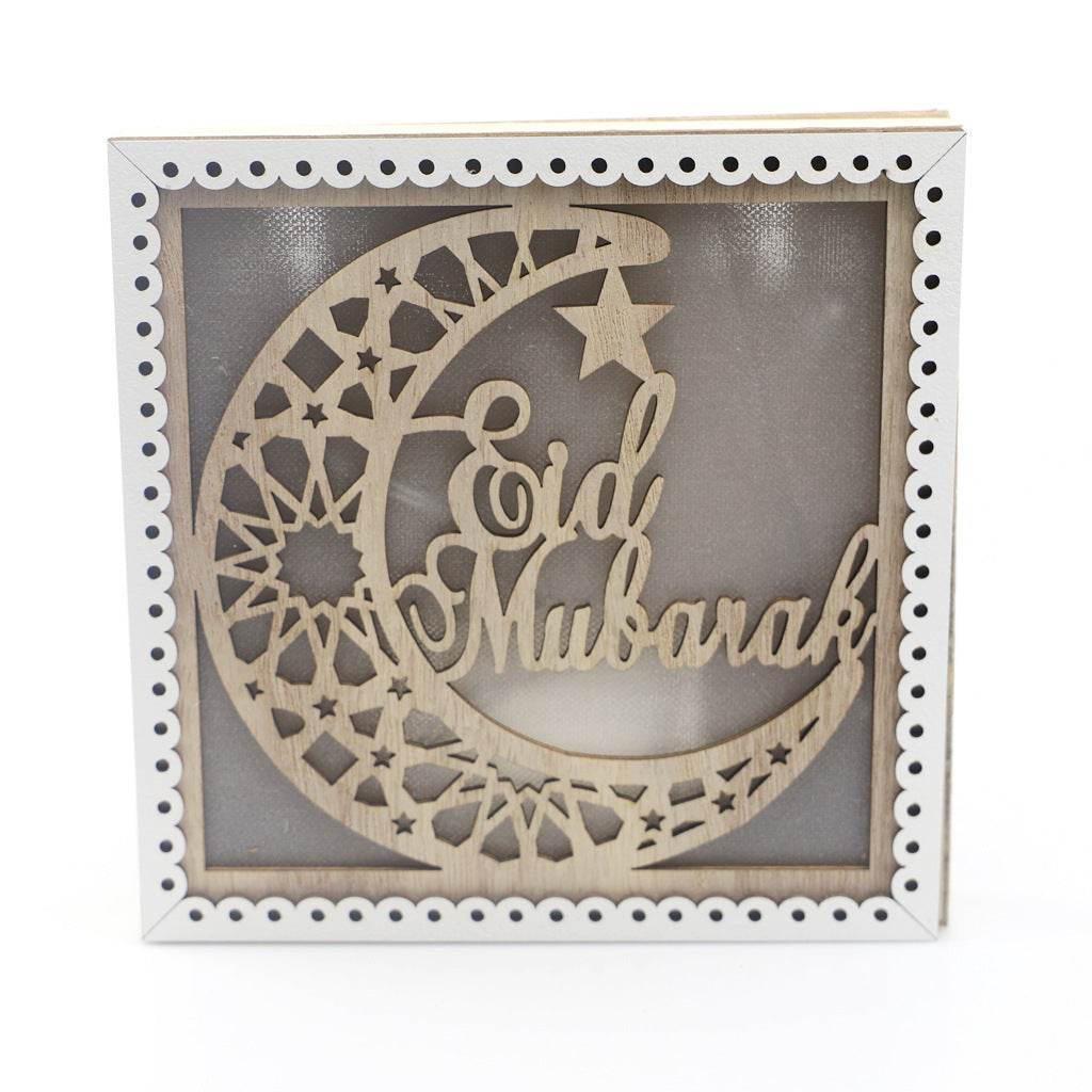 Wooden Eid Mubarak Ramadan Gulbang Square Decoration Crafts Ornaments