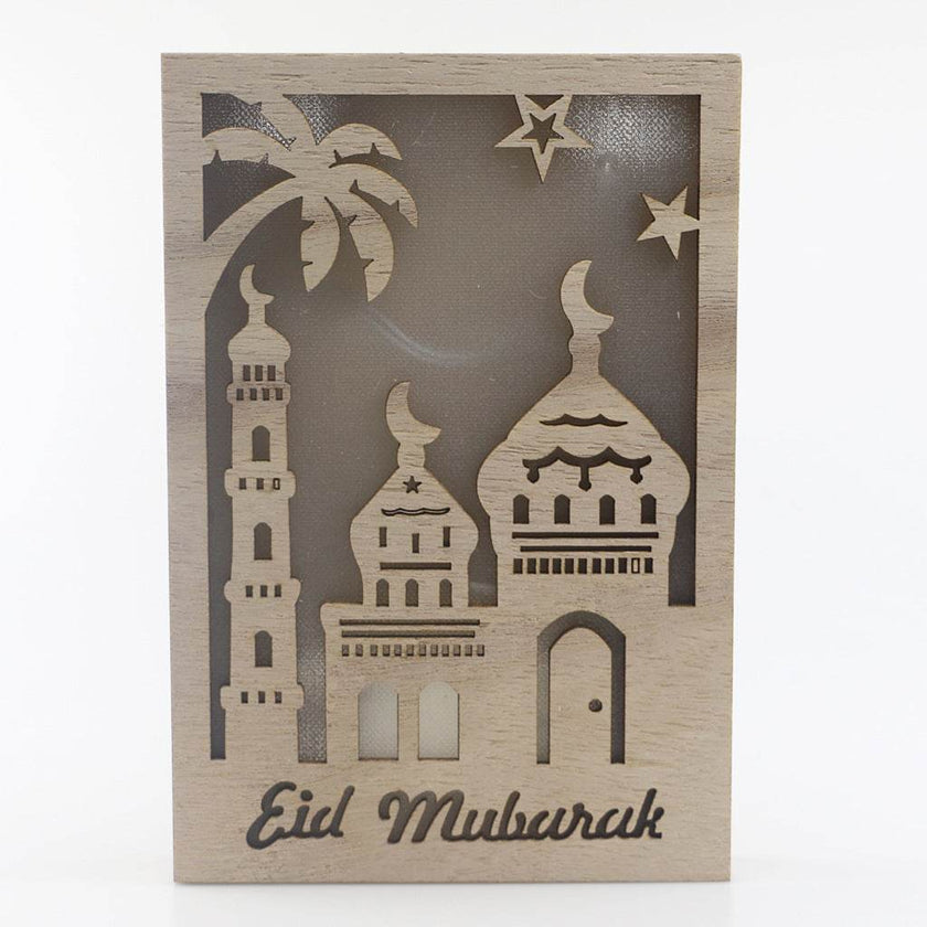 Wooden Eid Mubarak Ramadan Gulbang Square Decoration Crafts Ornaments