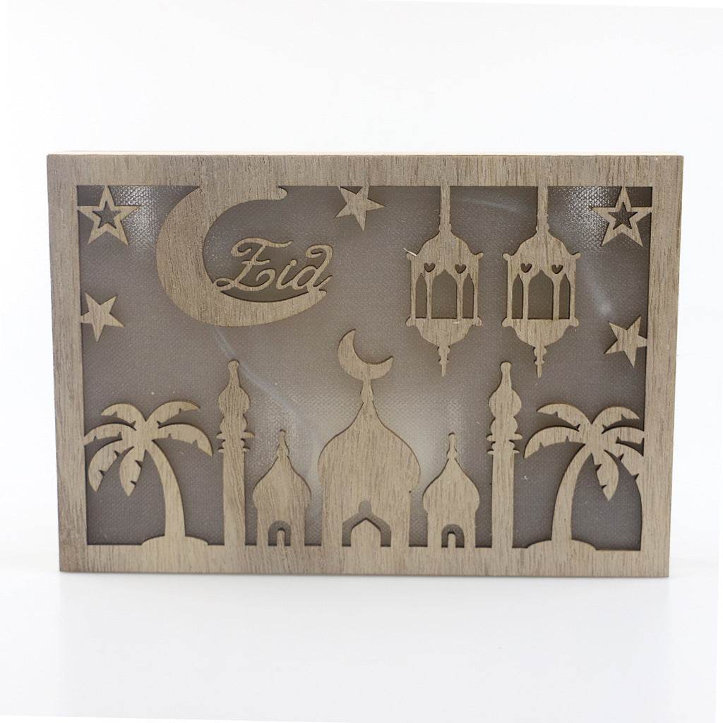 Wooden Eid Mubarak Ramadan Gulbang Square Decoration Crafts Ornaments