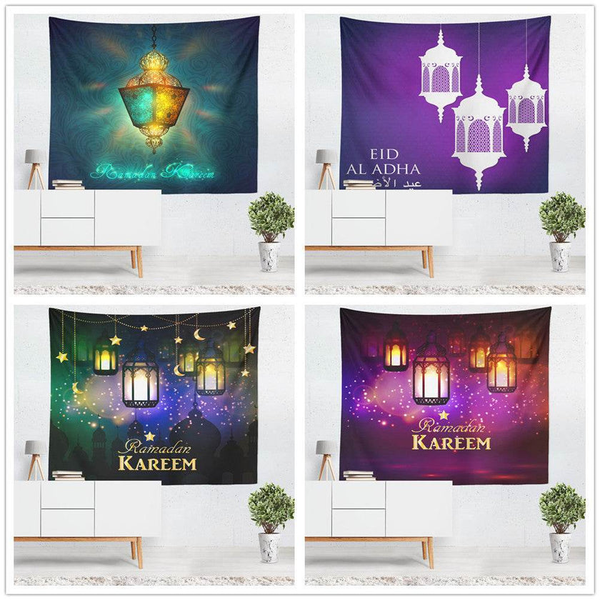 Colorful Lantern Living Room Bedroom Ramadan Tapestry Eid Mubarak Wall Carpet Mural