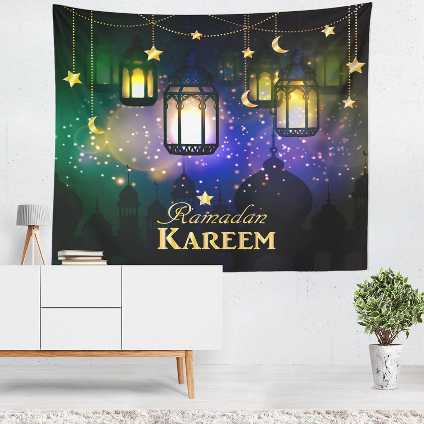 Colorful Lantern Living Room Bedroom Ramadan Tapestry Eid Mubarak Wall Carpet Mural