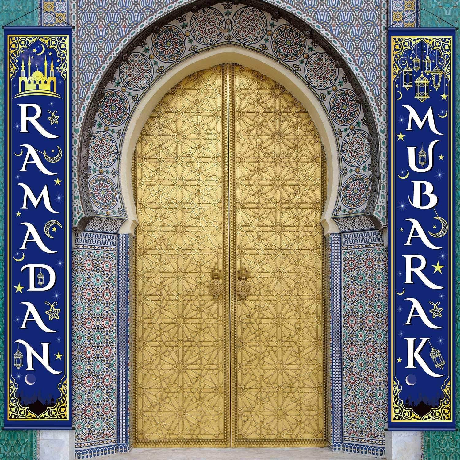 Eid Mubarak Couplet Festival Celebration Decoration Door Curtain Outdoor Ramadan Banner