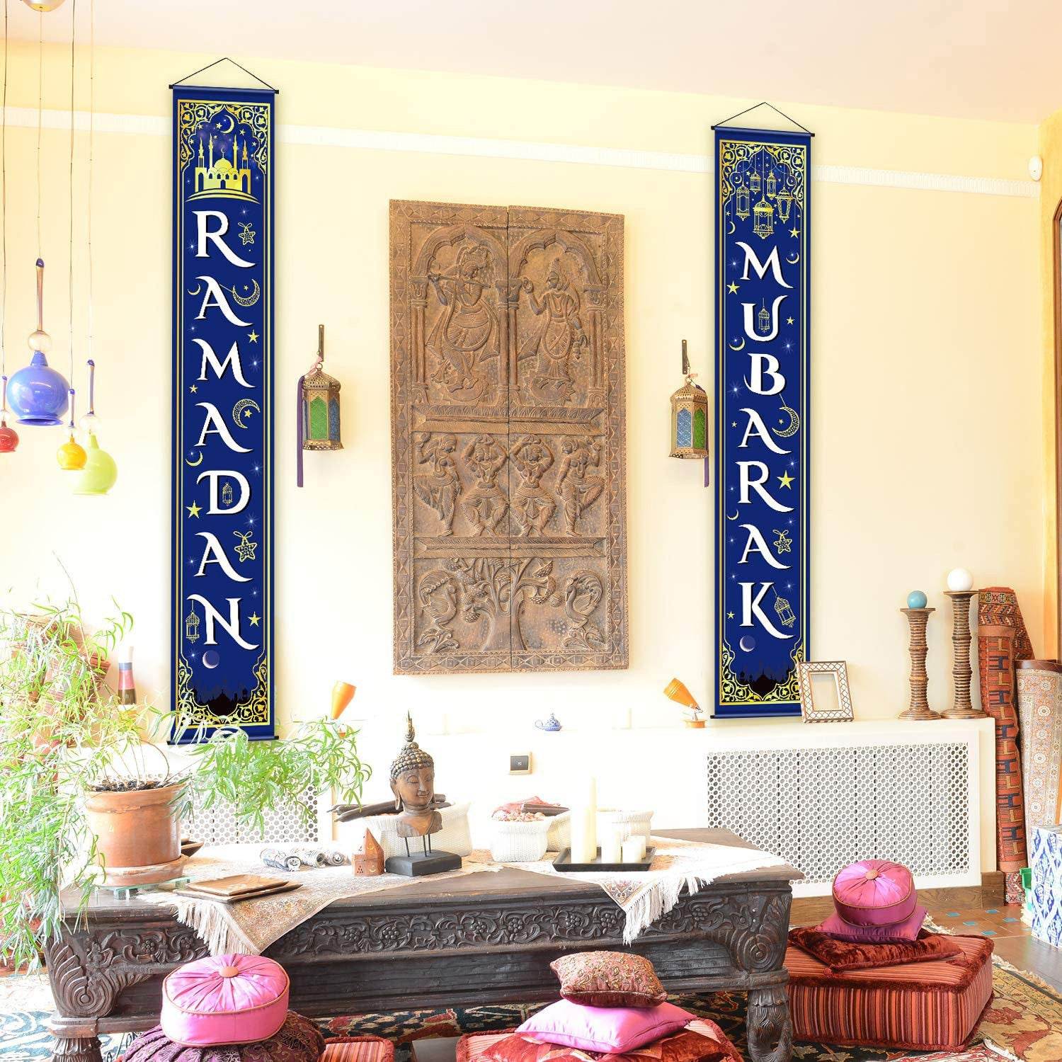 Eid Mubarak Couplet Festival Celebration Decoration Door Curtain Outdoor Ramadan Banner