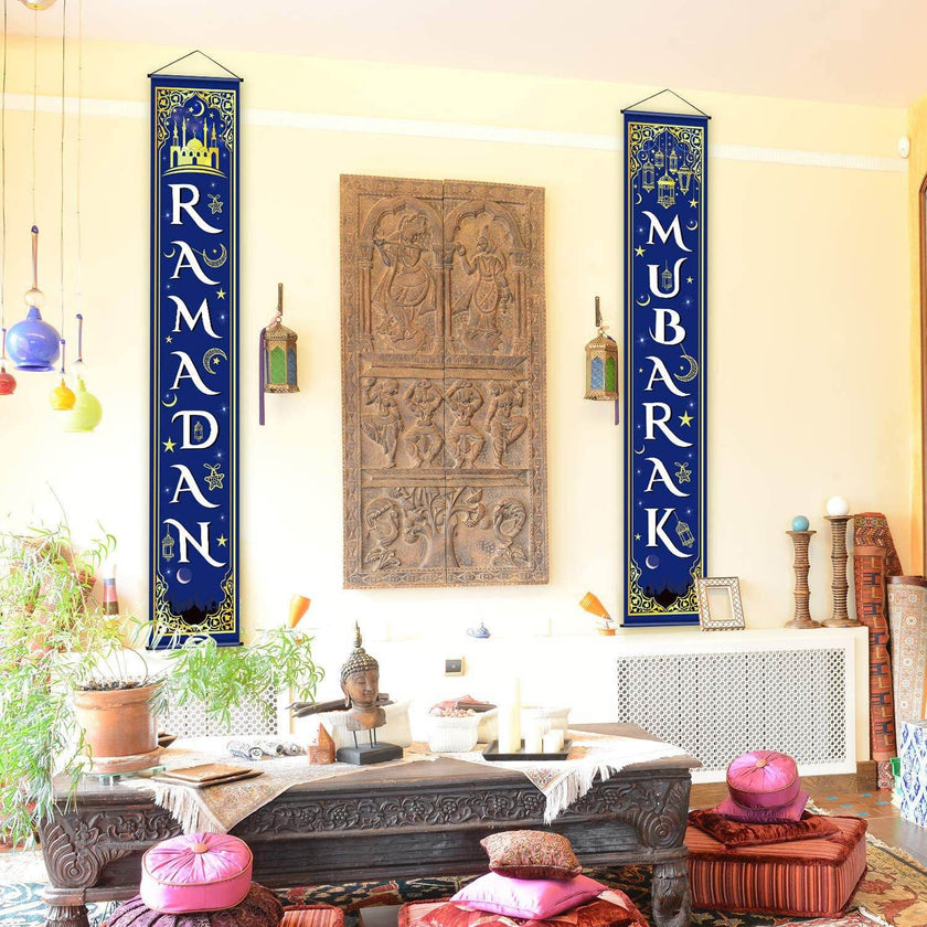Eid Mubarak Couplet Festival Celebration Decoration Door Curtain Outdoor Ramadan Banner